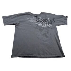 Shirt Mens Large Gray Graphic Shield Crest Flourish Scroll Crew Neck Cotton Tee